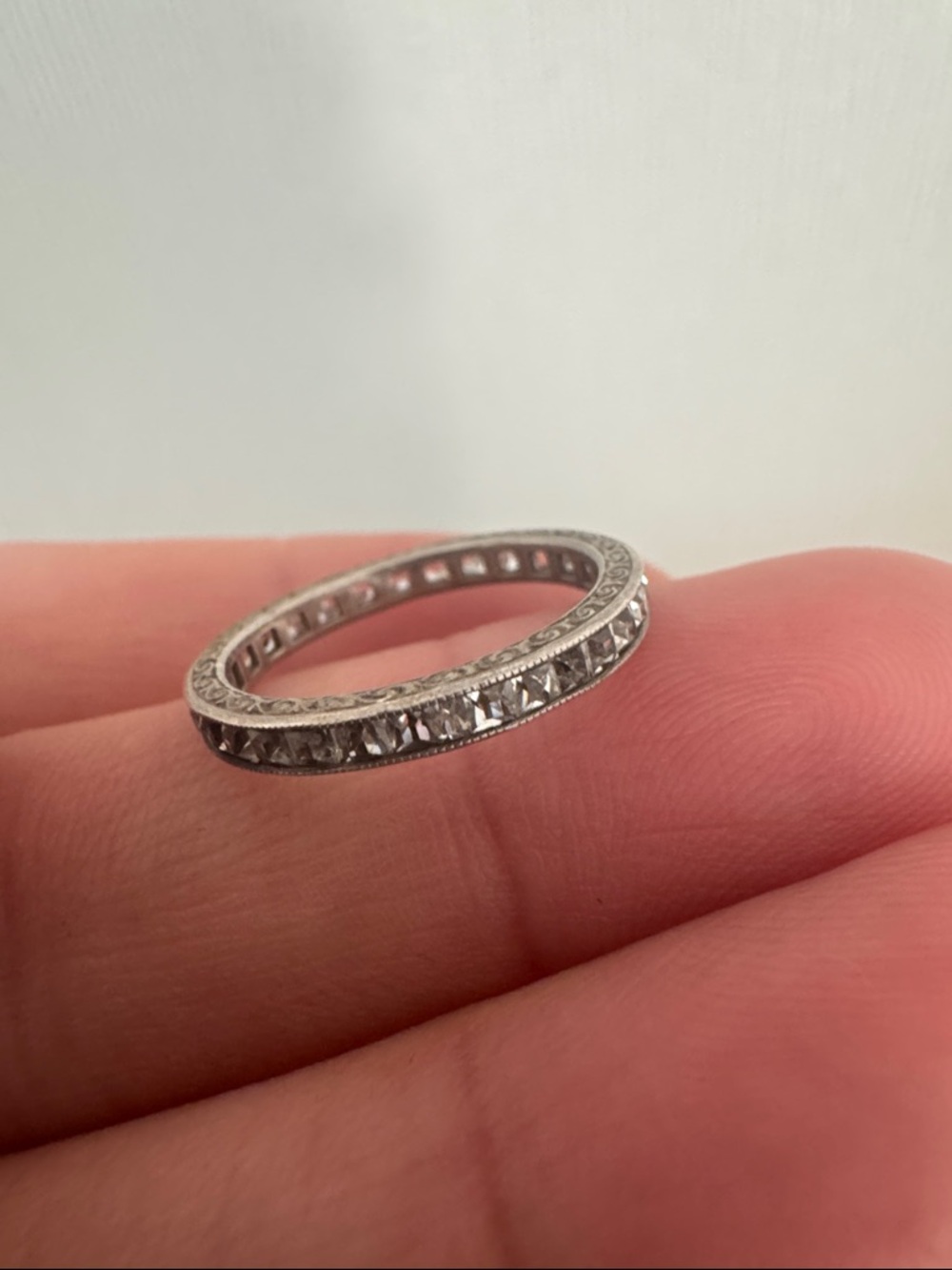 Antique 1940 German Sterling Silver Glass Eternity Ring